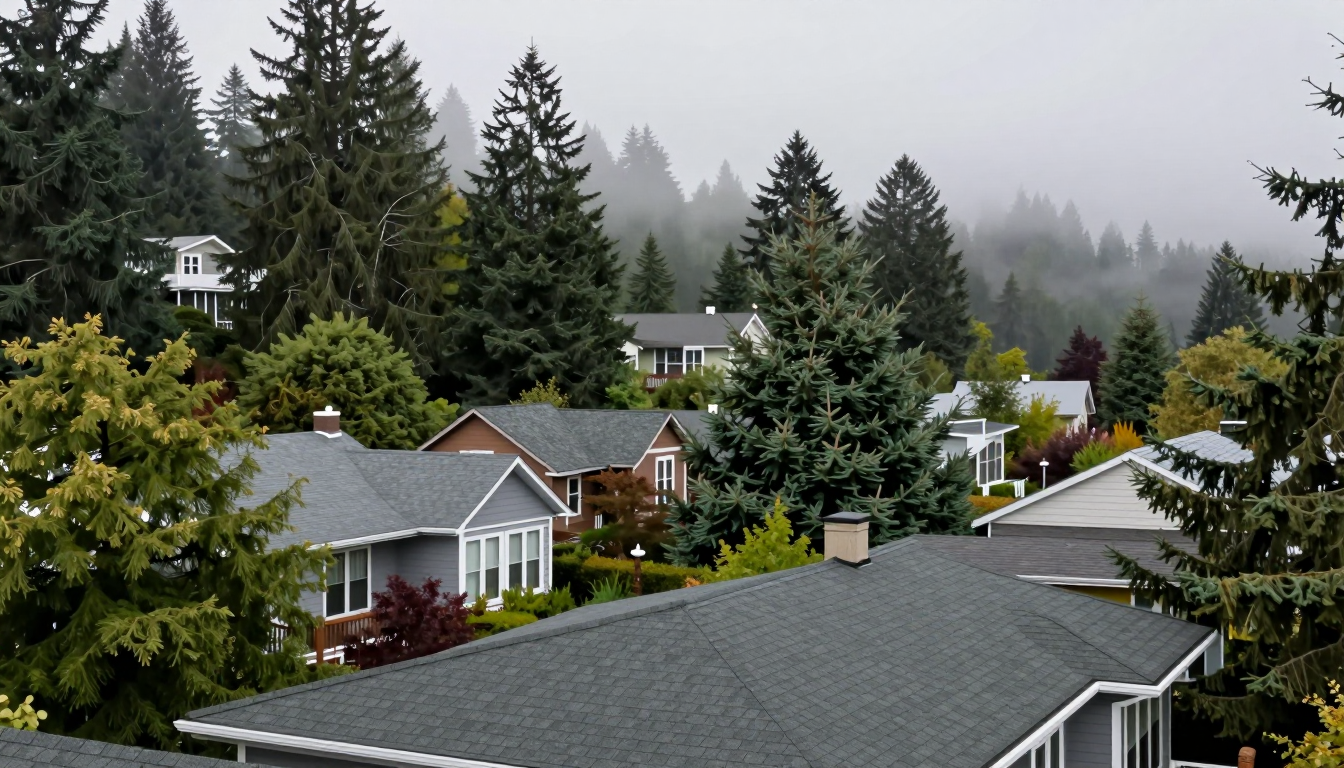 Aerial-style view of Portland-metro rooftops served by JNR Industries
